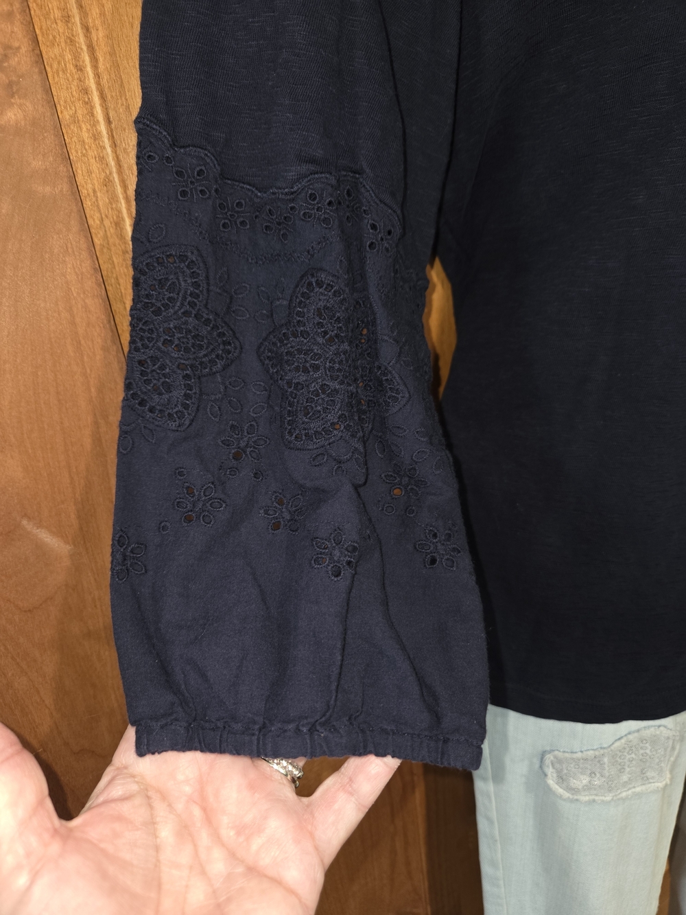 Talbots Navy Eyelet-Sleeve Scoop Neck Top - Picture 3 of 8